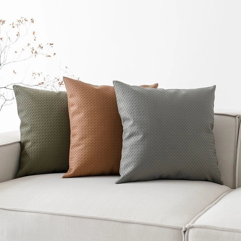 Woven Leather Cushion Cover Soft Luxury Pillow for Modern Living Room Sofa Bedside Decor|Home Decor Cushions Pillows