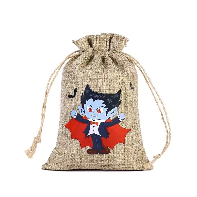 Halloween Cat Print Linen Tote Bag | Daily Shopping Bags