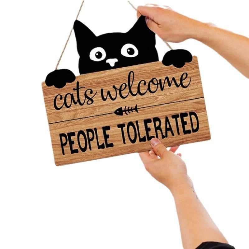 Funny Cat Welcome Sign with Kitten Footprint Wooden Board|Home Decor