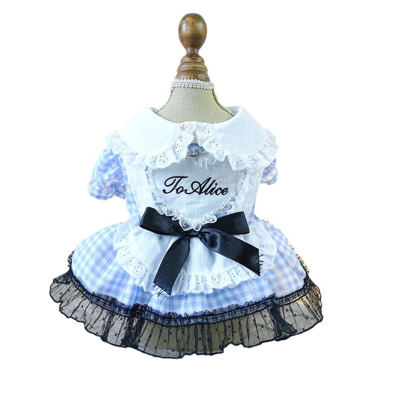 Blue White Plaid Dog Dress with Doll Collar Spring Summer Medium Small Pet Clothes|Pet Apparel & Accessories