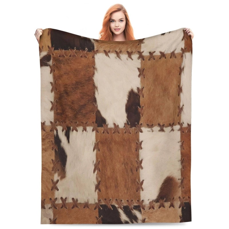 Cozy Cow Print Color Block Polyester Throw Blanket for Couch & Sofa Decor|Home Decor > Blankets & Throws