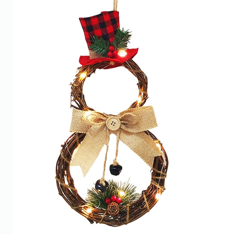 Christmas Rattan Circle LED Light String Garland Pendant for Home Door Hanging Decorations|Christmas Decorations