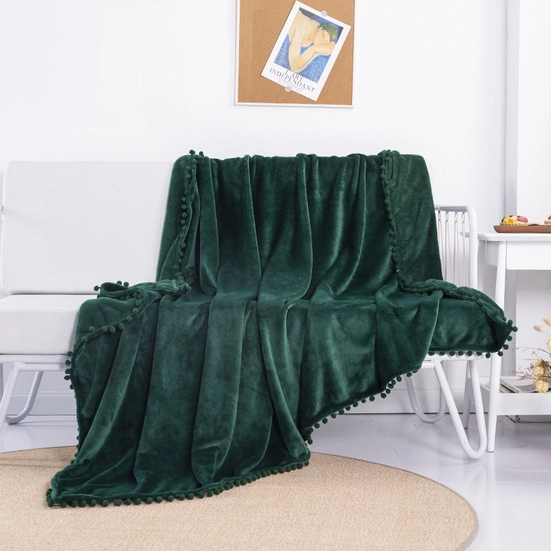 Solid Color Flannel Blanket with Tassel Balls | Home & Living Blankets