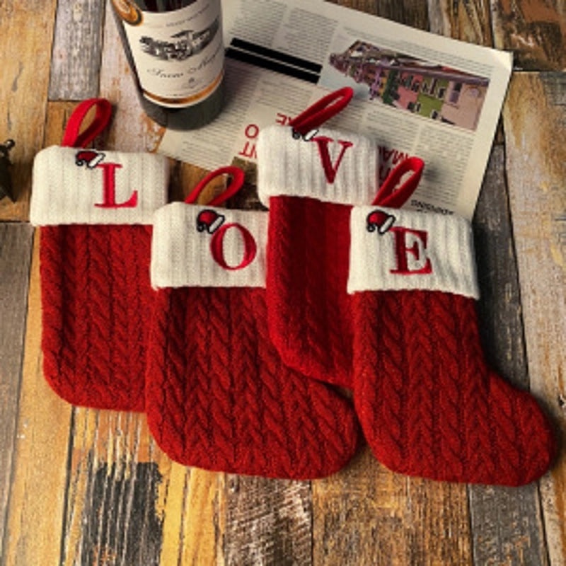 Children's Day Knitted Woolen Socks Candy Gift Bag Embroidered Letters Christmas Stockings|Kids Holiday Decorations