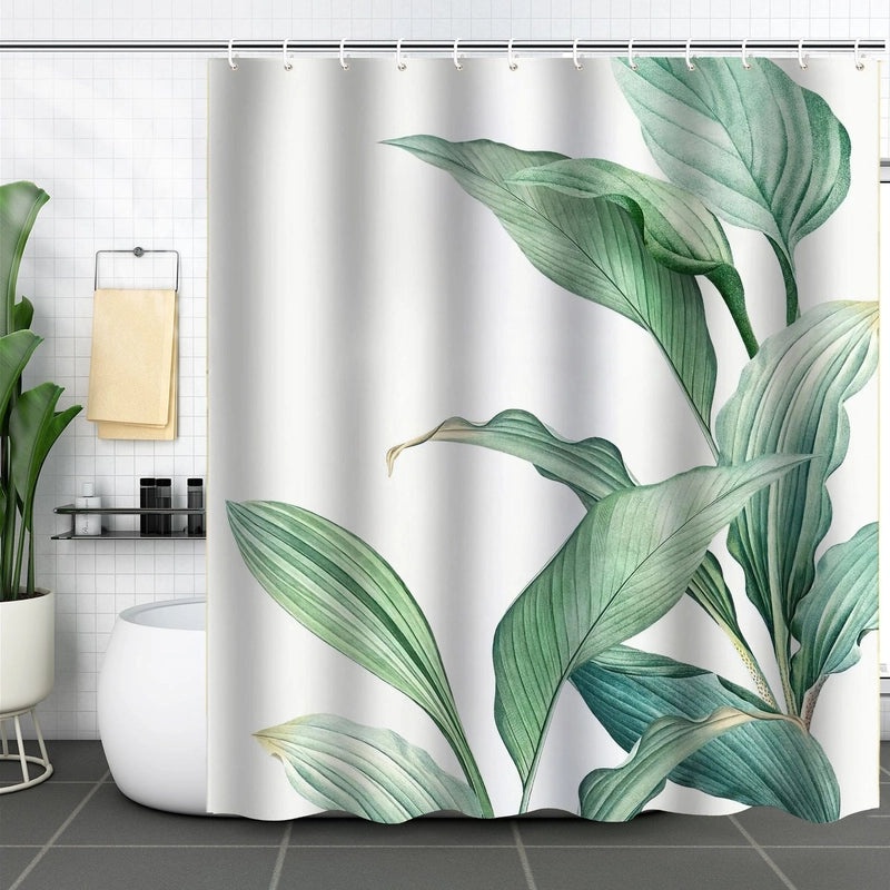 Waterproof Tropical Jungle Leaf Shower Curtain with Hooks 3D Printed Polyester for Bathroom|Shower Curtains & Accessories