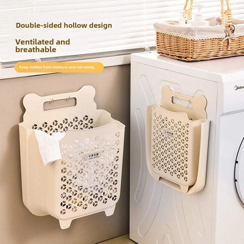 Wall-Mounted Foldable Laundry Basket Non-Perforated Storage Barrel for Dirty Clothes | Home Storage & Organization