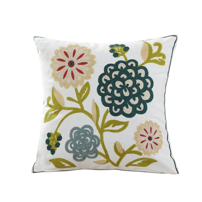 Embroidered Cotton Floral Cushion Cover Soft Decorative Pillow Case for Sofa Bedside Home Decor|Home Decor & Pillows