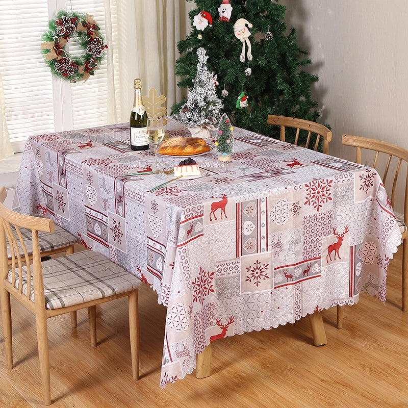 Festive Christmas Color Block Polyester Tablecloth for Holiday Dining|Home & Kitchen Table Linens