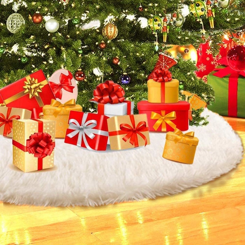 White Snowflake Christmas Tree Skirt Plush Holiday Decoration Cover for Tree Base | Christmas Tree Accessories
