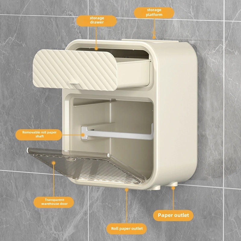 Multifunctional Wall-Mounted Tissue Holder for Bathroom, Punch-Free Toilet Paper Storage Box | Home & Living Accessories