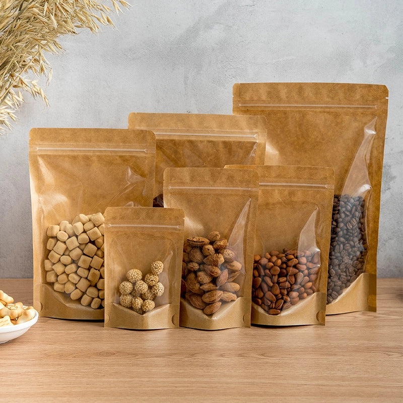 Yin Yang Kraft Paper Self-sealing Bag with Translucent Window for Tea Nuts Food Packaging | Food Storage Bags