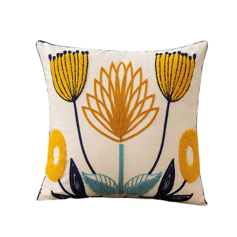 Embroidered Cotton Floral Cushion Cover Soft Decorative Pillow Case for Sofa Bedside Home Decor|Home Decor & Pillows