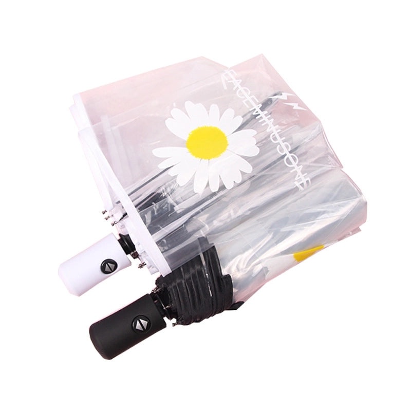 Small Daisy Automatic Folding Umbrella White Transparent Japanese Student Rain Sun Umbrella | Umbrellas & Rain Gear