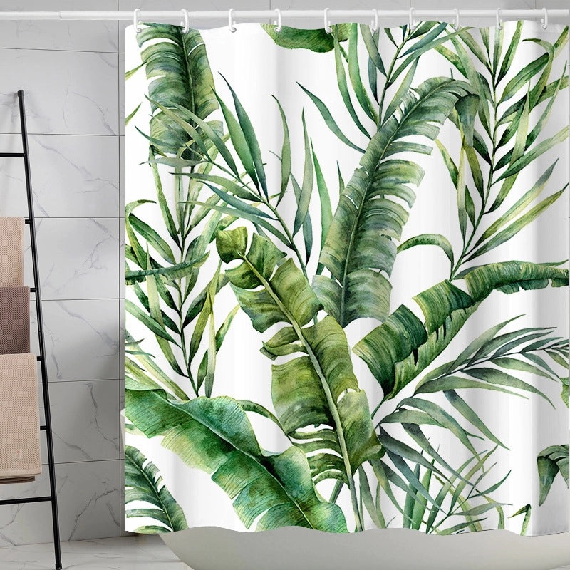 Waterproof Tropical Jungle Leaf Shower Curtain with Hooks 3D Printed Polyester for Bathroom|Shower Curtains & Accessories