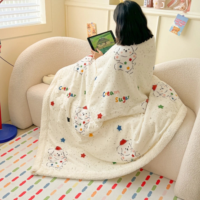 Cozy Heart-Shaped Animal Print Milk Fiber Blanket for Bedding | Home Textiles & Bedding