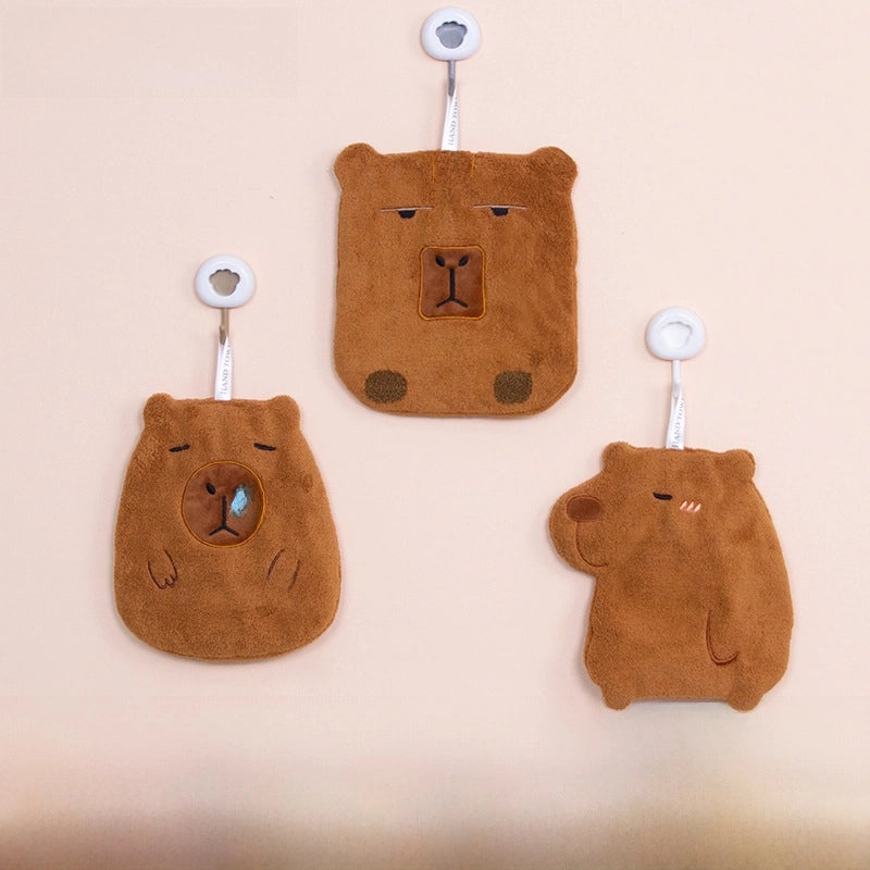 Cute Capybara Hanging Hand Towel Absorbent Kitchen & Bathroom Cartoon Rag | Home & Kitchen Textiles