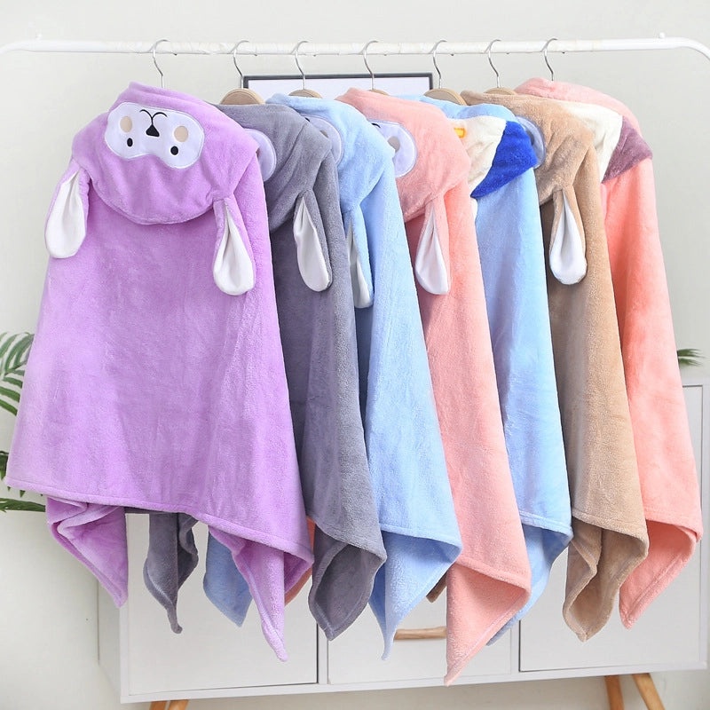 Kids Coral Fleece Hooded Bath Towel Thick Absorbent Quick-Dry Bathrobe Poncho for Baby|Kids Bath Towels & Robes