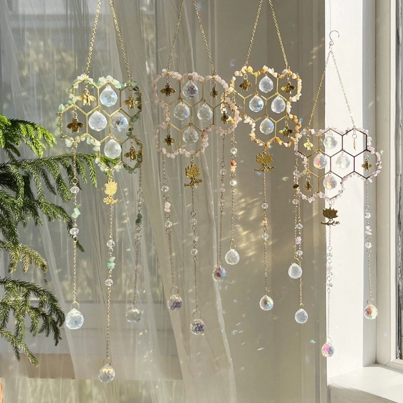 Sunshine Catcher Pendant with Customized Wind Bell and Natural Crystal Bee Charm|Jewelry & Accessories