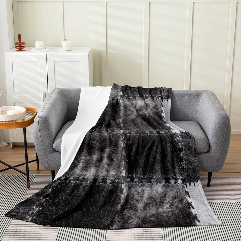 Cozy Cow Print Color Block Polyester Throw Blanket for Couch & Sofa Decor|Home Decor > Blankets & Throws