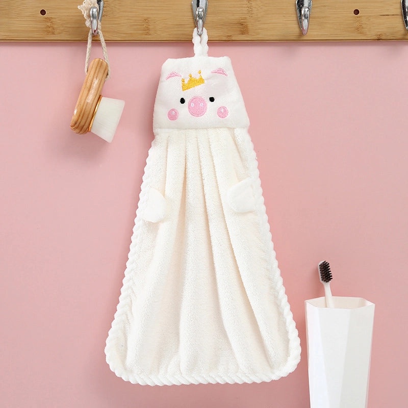 Cute Cartoon Hanging Coral Fleece Hand Towel for Children Absorbent Kitchen Bathroom Use|Home & Kitchen Towels