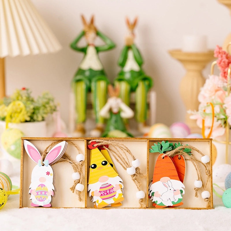 Easter Bunny and Carrot Wooden Hanging Ornament, Cute Festival Table Decoration|Home Decor