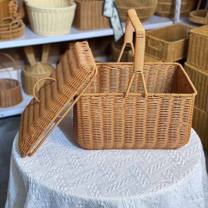 Simple Rustic Solid Color Woven Rattan Storage Basket|Home Storage & Organization