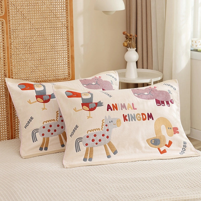 Eight-layer Gauze Soft Pillow Towel Cartoon Couple Design Breathable Household Pillow Cover|Home Textiles