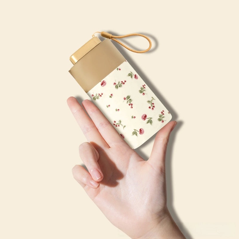 Vintage Cherry Print Folding Umbrella 60% UV Protection Dual-use Sun and Rain Shield|Sun Protection Umbrellas