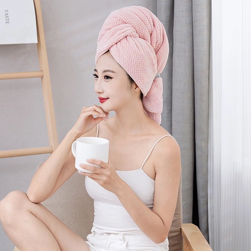 Pineapple Plaid Coral Fleece Hair Drying Towel for Women 60x100cm Thick Absorbent Quick-Dry Headscarf|Hair Accessories