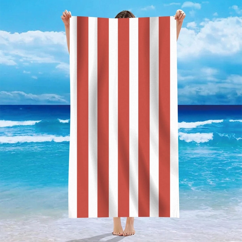 Personalized Single-Sided Velvet Microfiber Beach Towel with Striped Pattern|Beach Towels