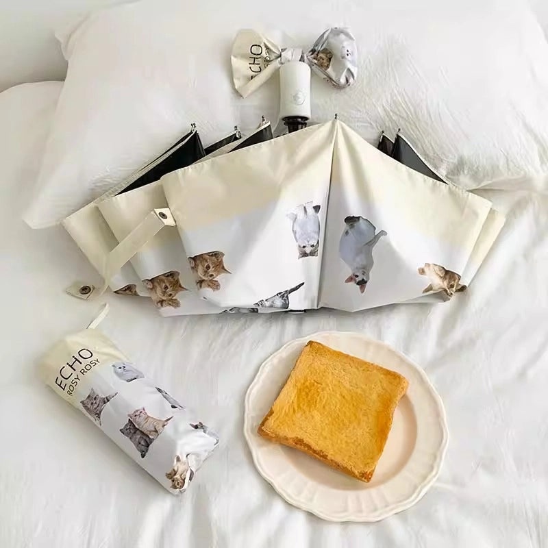 Cute Cat Folding Umbrella Dual-Use Auto Open Close Sun & UV Protection High-Grade Stylish Rain Shade|Umbrellas & Rain Gear