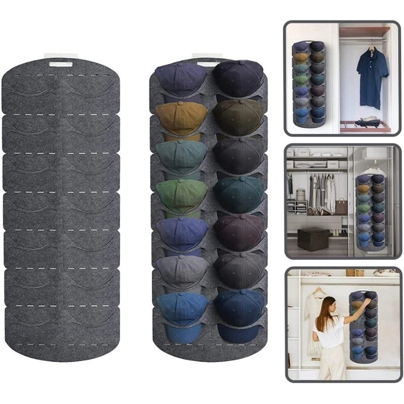 Baseball Cap Storage Organizer Bag Felt 7 Grid Wall Hanging Display Holder | Home Storage & Organization