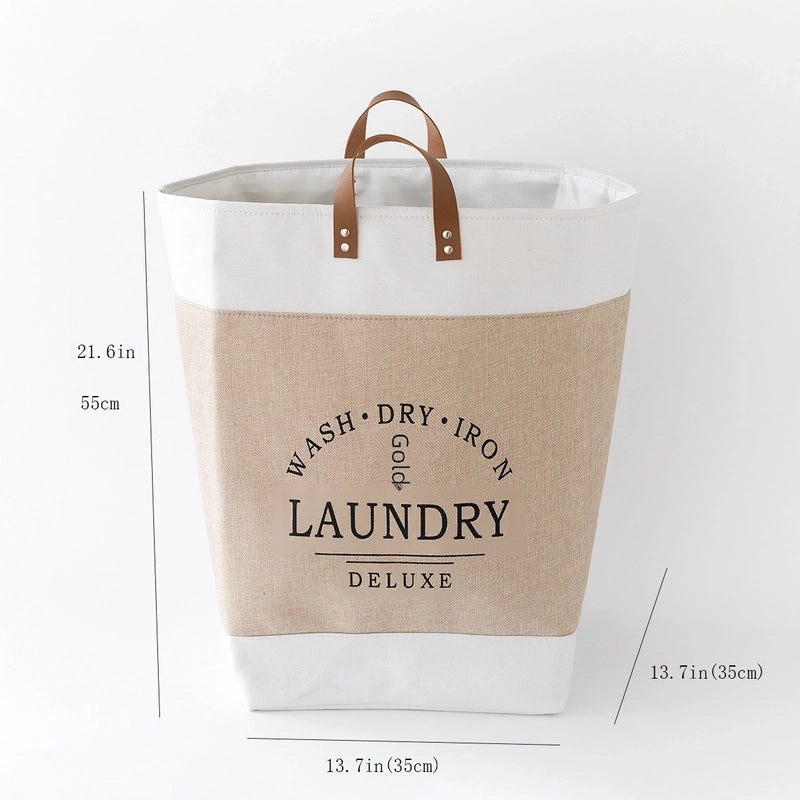 Thickened PU Handle Laundry Basket Large Cotton Linen Storage Box for Clothes Toys and Sundries|Home Storage & Organization