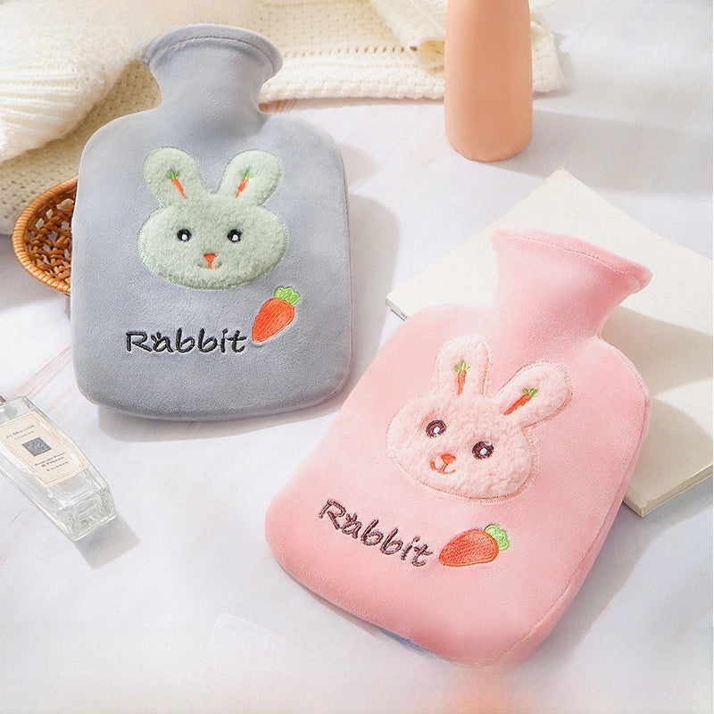 Winter PVC Water Injection Hot Water Bag with Velvet Cover Portable Thickened Large Hand Warmer for Students|Home & Living