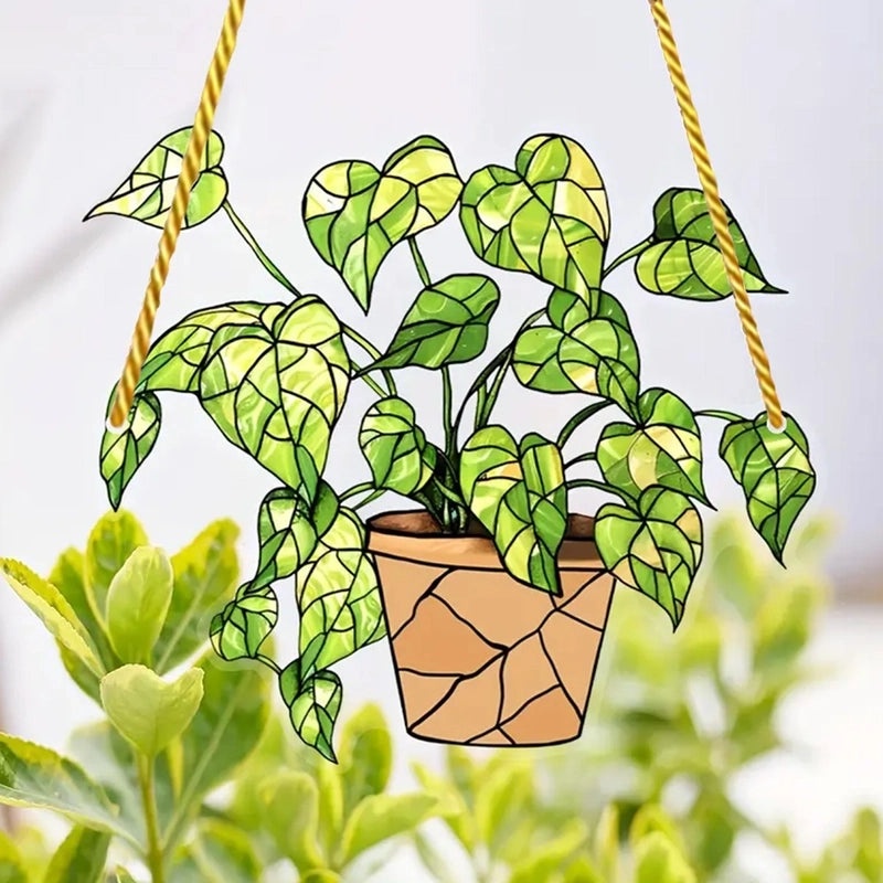 Scindapsus Aureus Dyed Leaf Window Hanger, Light Catching Indoor Outdoor Decoration | Home Decor