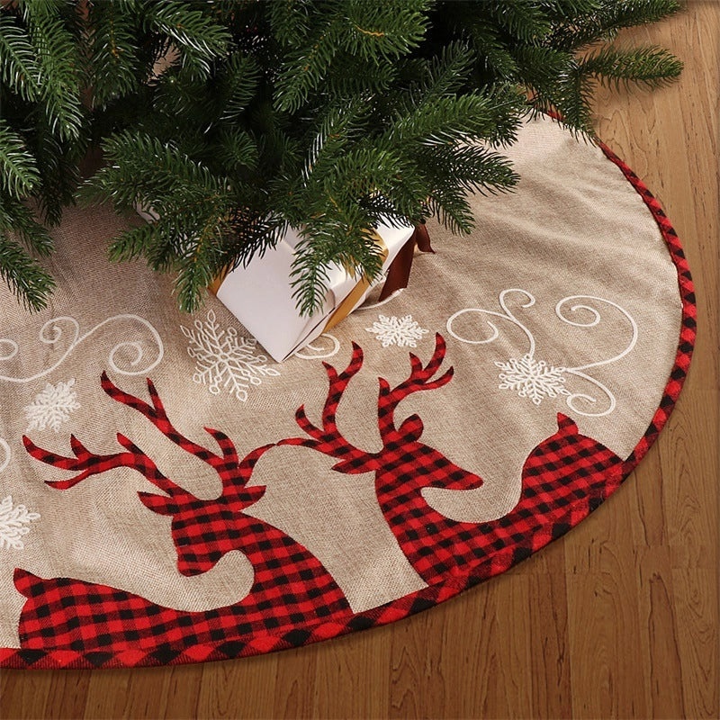 2023 Holiday Linen Christmas Tree Skirt with Plaid and Double Deer Design | Christmas Tree Decorations