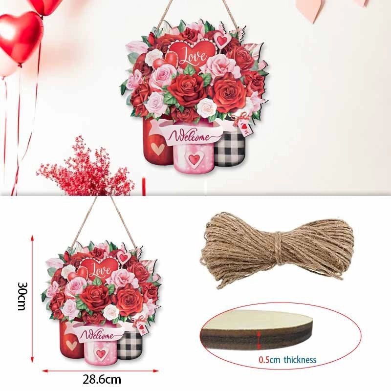 Romantic Heart-Shaped Rose Wood Hanging Ornament for Valentine's Day Decoration|Home Decor & Ornaments