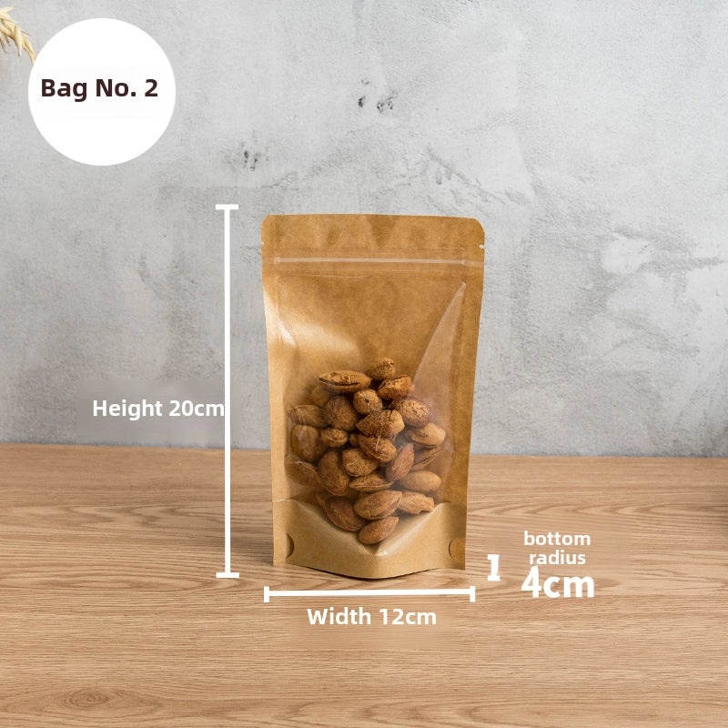 Yin Yang Kraft Paper Self-sealing Bag with Translucent Window for Tea Nuts Food Packaging | Food Storage Bags