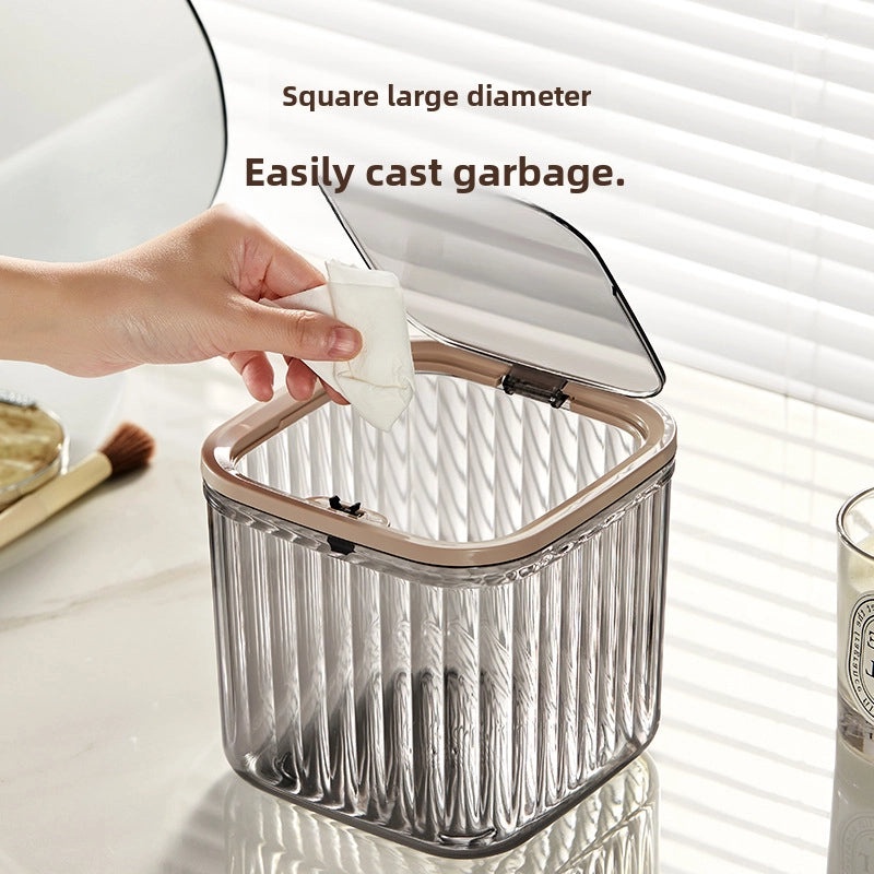 Mini Desktop Trash Can with Lid and Pressure Ring for Dining Table and Desk | Home & Kitchen Storage Containers
