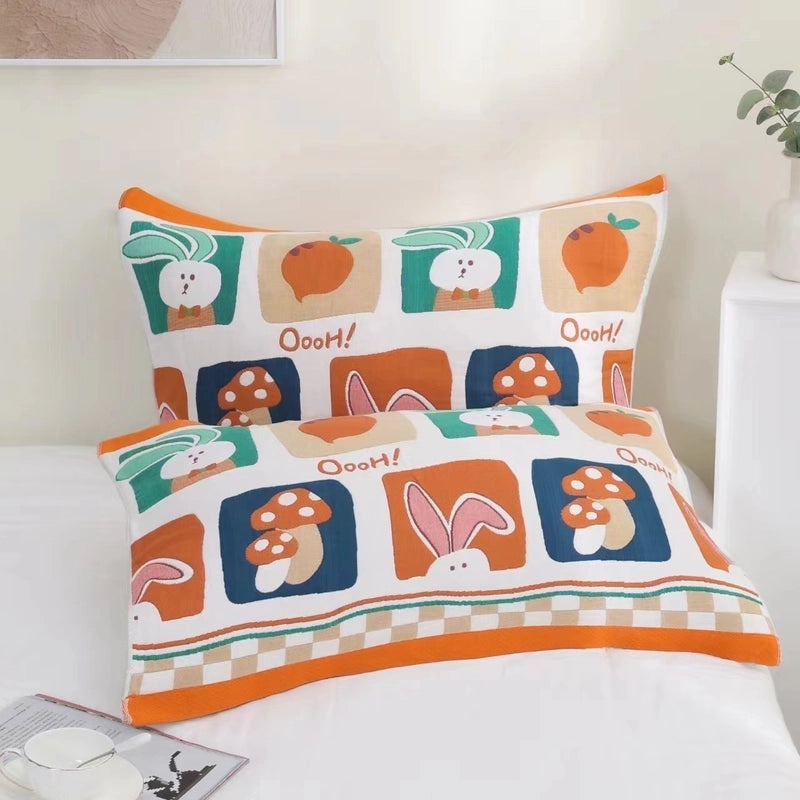 Eight-layer Gauze Soft Pillow Towel Cartoon Couple Design Breathable Household Pillow Cover|Home Textiles