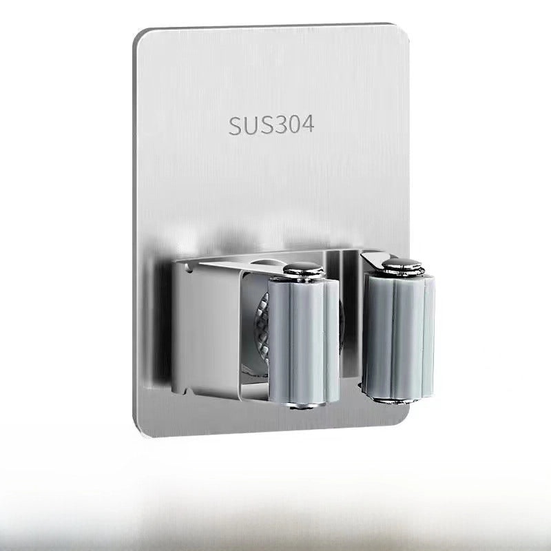 Strong Adhesive Stainless Steel Mop Holder Wall-Mounted Broom Hook Non-Perforated Toilet Storage Clip|Home Organization