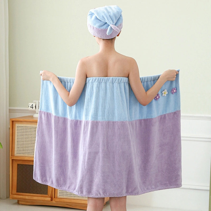 Color Block Floral Coral Fleece Hair Drying Cap Soft Absorbent Bath Towel | Bath Accessories