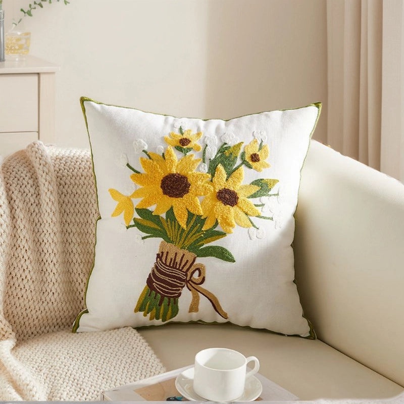 Embroidered Cotton Floral Cushion Cover Soft Decorative Pillow Case for Sofa Bedside Home Decor|Home Decor & Pillows