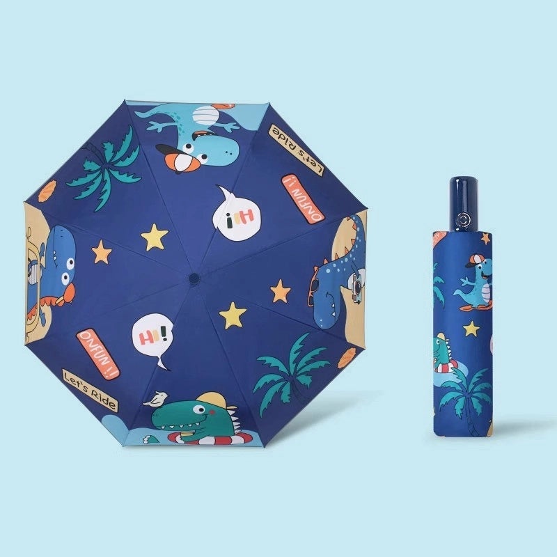 Kids Safety Anti-Rebound Folding Umbrella Cartoon Design Full Automatic Portable Dual-Use for Boys and Girls|Children's Umbrellas