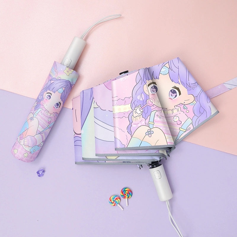 Kids Automatic Folding Umbrella with Anti-Rebound, Vinyl Material and Reflective Strip | Children's Umbrellas