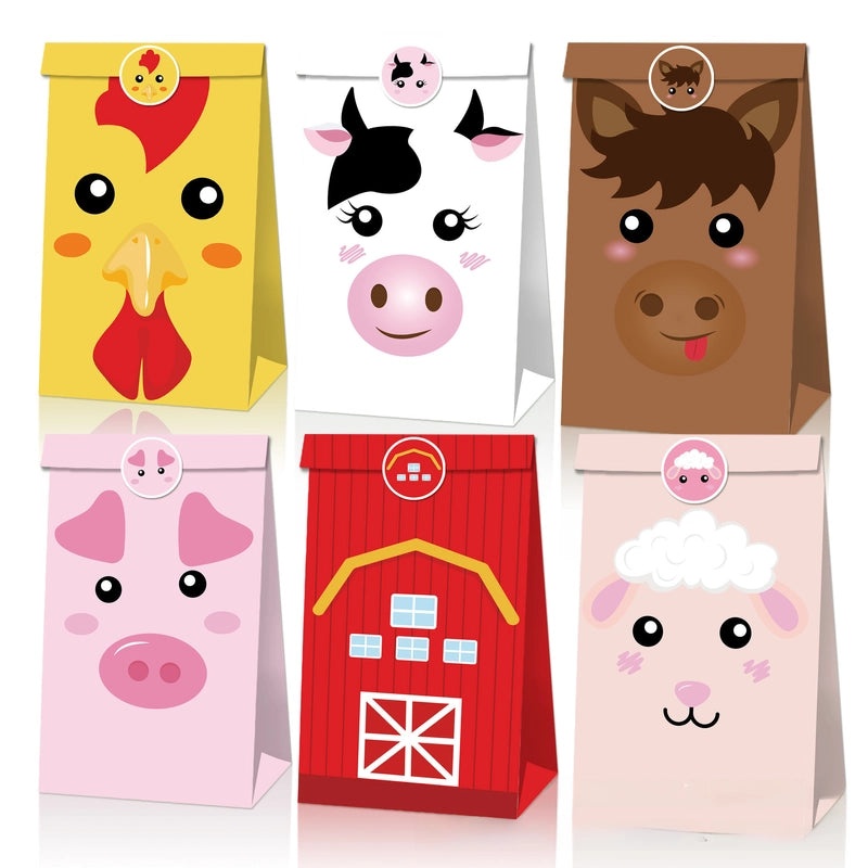 Farm Animal Kraft Paper Candy Bags Cow Chicken Sheep Pig Party Holiday Gift|Party Supplies