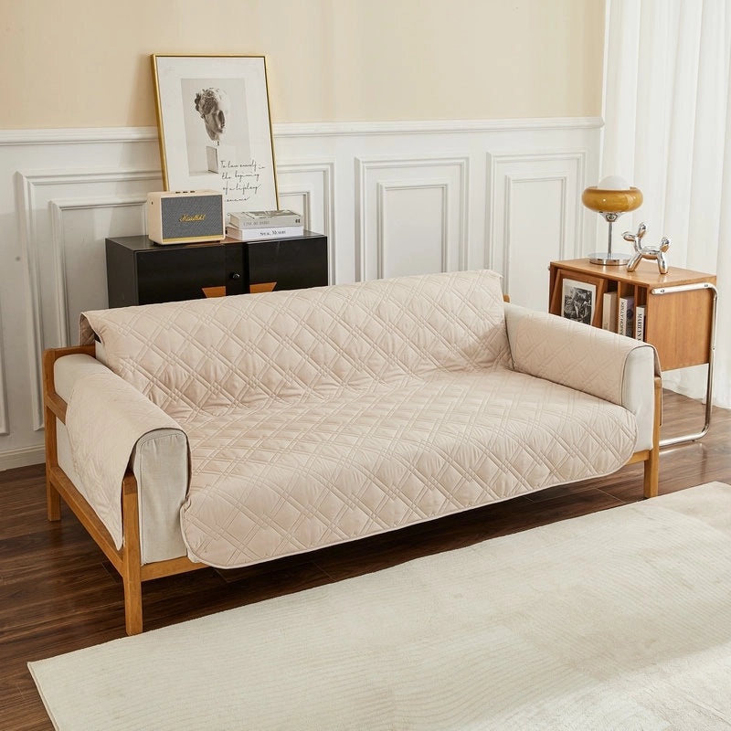 Quilted Recliner Sofa Cover with Double-line Diamond Stitching Non-slip Waterproof Cushion Protector|Home Decor & Furniture Accessories