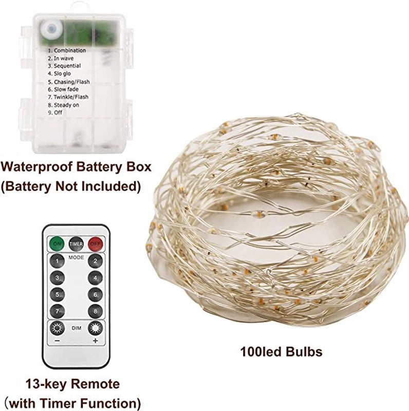 USB Waterproof LED Light String with 8 Functions, Remote Control, Copper & Leather Wire, Battery Box | Home Decor & Lighting