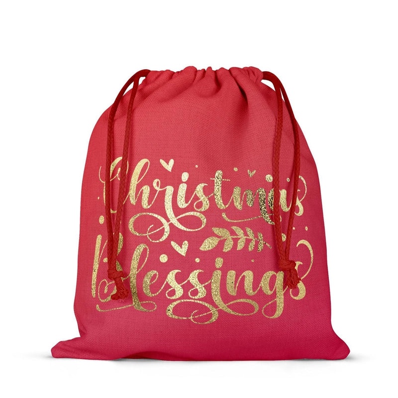 Christmas Linen Drawstring Gift Bag Portable Backpack Travel Storage Pouch | Gift Bags & Packaging