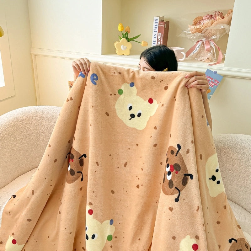 Cozy Heart-Shaped Animal Print Milk Fiber Blanket for Bedding | Home Textiles & Bedding